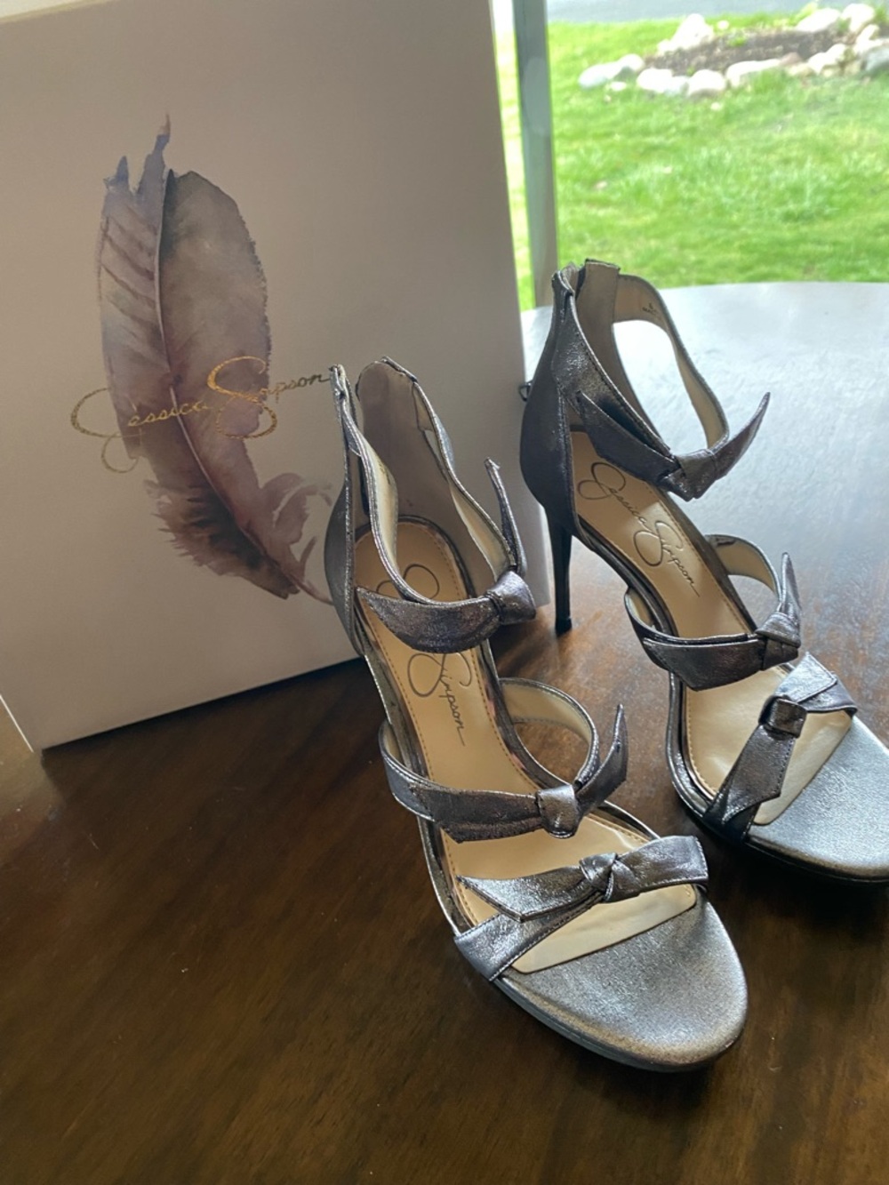 Jessica Simpson Metallic Silver Knotted Strappy Stiletto Heels